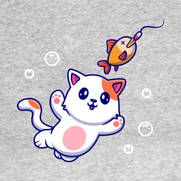 Cute Cat Catching Fish Cartoon by Catalyst Labs
